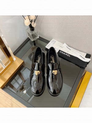 Chanel Patent Leather Loafers with Love Charm G39697 Black 