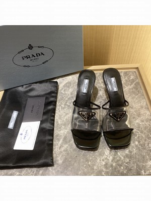 Prada 6.5cm Plexiglas Sandals Mule 2022 Collection,Black