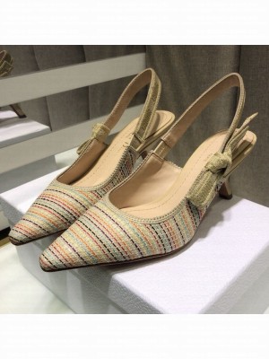 Dior J'Adior Slingback Pumps 6.5cm in Multicolor Gold Metallic Thread Embroidered Cotton Spring/Summer 2021 Collection