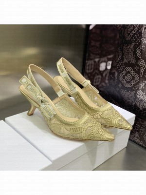 Dior J'Adior Slingback Pumps 6.5cm in Gold Macrame Embroidered Cotton 2023