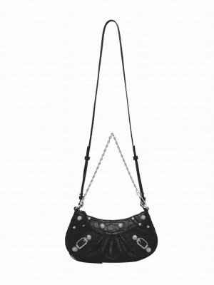 Balenciaga Le Cagole Mini Purse With Chain Crocodile Embossed Black