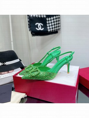 Valentino VLogo Slingback Pumps 8cm With Green Crytal 2022 Collection