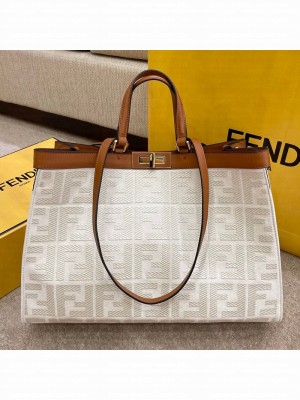Fendi Peekaboo X-Tote FF Canvas Tote Bag White  2021 Collection