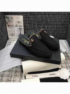 Chanel Chain Embellished Mules Tweed/Lambskin Leather Spring/Summer 2021 Collection,  Black