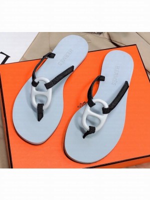 Hermes Kala Nera Chaine D'ancre Flip Flops Thongs Sandals Light Gray