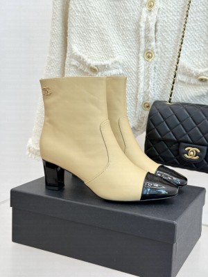 Chanel Calfskin Heel Short Boots black