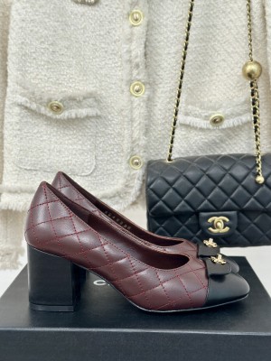 Chanel Women's 7cm Heel Quilted Lambskin Leather Pumps Burgundy