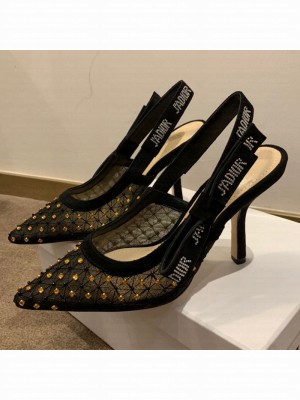 Dior J'Adior Slingback Pumps 9.5cm in Crystal Mesh Embroidery Black/Yellow Spring/Summer 2021 Collection