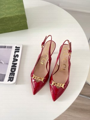 Gucci Women's Patent leather with Chain 75mm Sling-back Pumps Red 2021 Collection