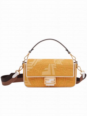 Fendi Baguette Multicolor Embroidered Canvas Bag 8BR600 Yellow