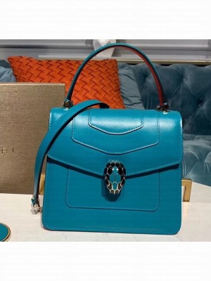 Bvlgari Serpenti Forever 18cm Crossbody Top Handle Bag Turquoise/Red 2019