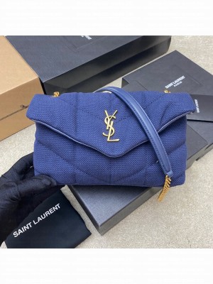 SAINT LAURENT LOULOU SMALL CHAIN BAG IN  CANVAS 620333 BLUE