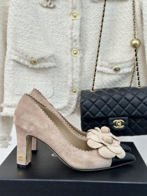 Chanel Women's 8cm Heel Camellia Suede & Leather Pumps Beige 2024