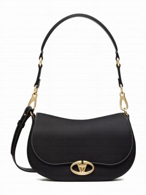 Valentino Small Valentino Garavani Ohval Shoulder Bag In Nappa Calfskin Black
