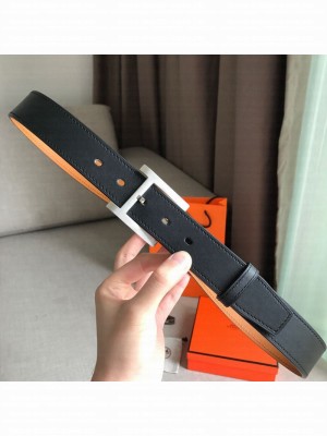 Hermes James Leather Belt 35mm with H Buckle Black/Silver 2019 Collection