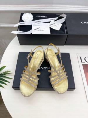 Chanel Block 5cm Heel Roman Sandals gold 2025