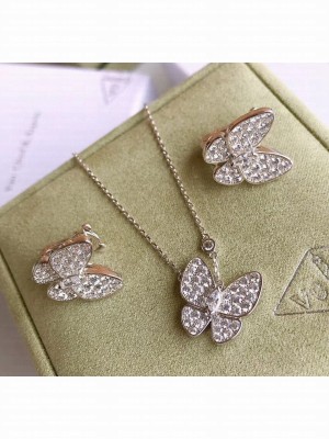 Van Cleef & Arpels Crystal Butterfly Necklace and Earrings 16 Silver 2020 Collection