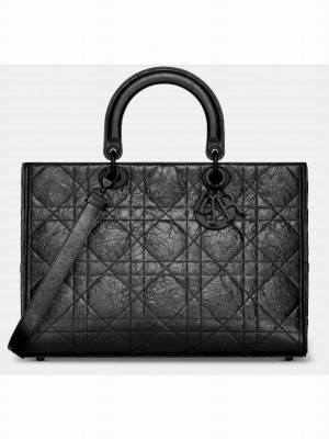 Large Lady D-Sire Bag Black Macrocannage Crinkled Calfskin M1152S