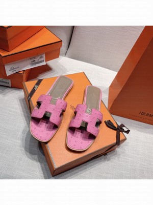 Hermes Oran Flat slippers with Ostrich Leather 086 2021 Collection