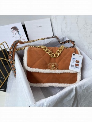 CHANEL 19 HANDBAG AS1160 Velvet brown