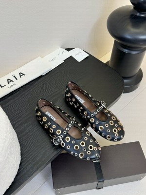 Alaïa BALLET FLATS IN VIENNE LAMBSKIN WITH EYELETS BLACK/GOLD