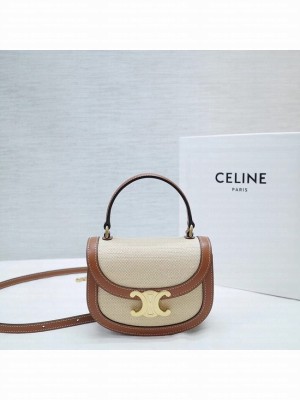 CELINE MINI BESACE CLEA IN TEXTILE AND CALFSKIN 10L063 NATURAL & TAN