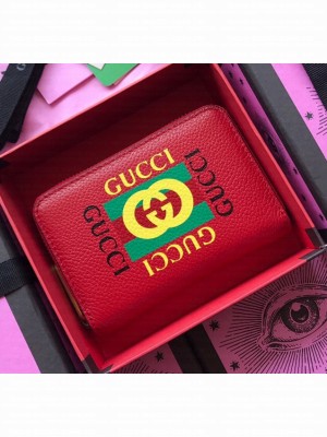 Gucci Print Leather Card Case 496319 Red