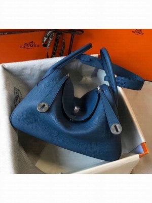 Hermes Lindy 30cm Bag In Togo Calfskin Leather Denim Blue 2020 Collection