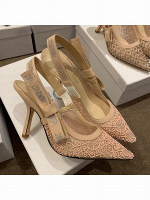 Dior J'Adior Slingback Pumps/Ballerinas Flats in Nude Beads Mesh Embroidery Spring/Summer 2021 Collection