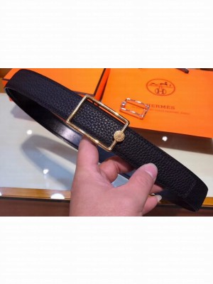 Hermes Width 3.2cm Oscar Buckle Reversible Leather Belt Black/Gold