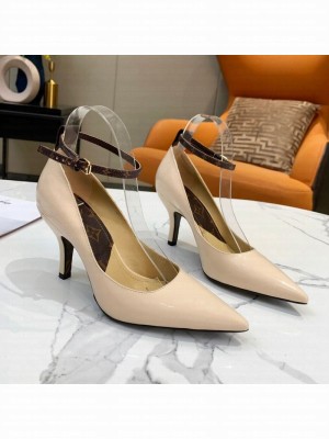 Louis Vuitton Attitude Glazed Leather Pumps 8.5cm with Ankle Strap Nude 2021 Collection