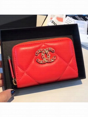 Chanel 19 Goatskin Zipped Coin Purse AP0949 Orange Red 2019 Collection
