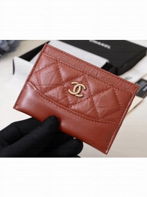 Chanel Aged Calfskin Gabrielle Card Holder A84386 Brick Red