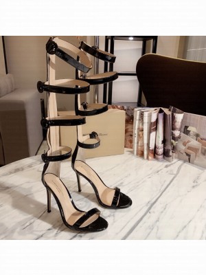 Gianvito Rossi classic gladiator Heel 10.5 CM Pantent Leather straps buckles Boot Spring/Summer 2021 Collection Black
