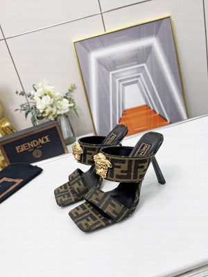 Versace x Fendi 11cm Fendace FF Fabric Slide Sandals 2022 Collection 019