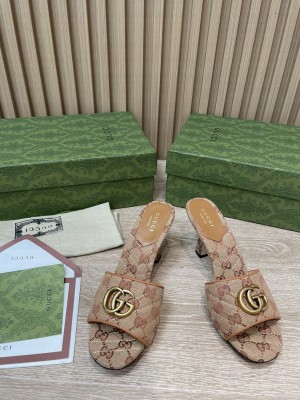 Gucci Double G Brown Denim 7.5cm ‎Slide Sandals 2022 Collection