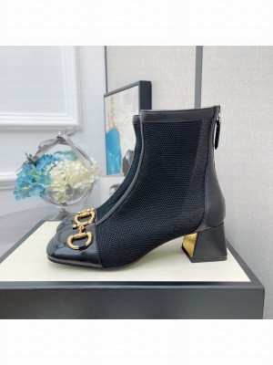 Gucci Women's Black GG Horsebit Mesh Heel 5.5  Ankle Boot 2021 Collection