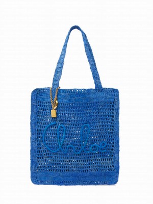 Chloe Summer Banana Tote Bag In Raffia Blue