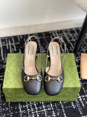 Gucci Women's Leather Horsebit Slingback Pumps Black