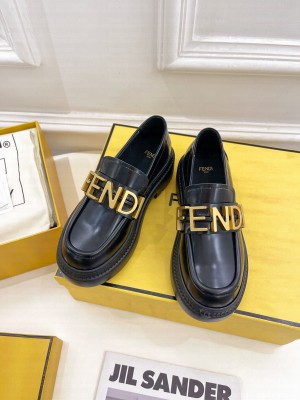 FENDI Fendigraphy Black leather loafers
