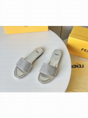 Fendi Signature Silver-colored leather slides