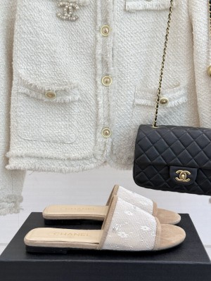Chanel Mesh & Suede Slide Flat Beige 2025