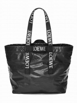 Loewe Paper patterned cowhide Fold Shopper handbag Black