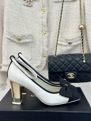 Chanel Women's Chain Around with Bow and Ankle Strap Beige Pump
