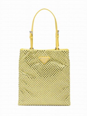 Prada Satin Handbag With Crystals 1BA253 Yellow