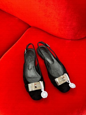Hermes Innocente Slingback flat in suede goatskin black