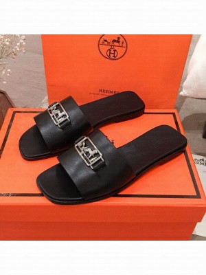 Hermes Villa Flat Slide Sandals Black 2020 Collection