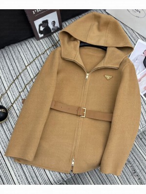 Prada Women's Cashmere Hooded Jacket Khaki