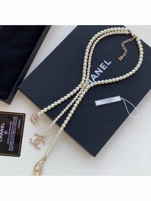 Chanel 5 CC Pearl Y Necklace White Spring/Summer 2021 Collection