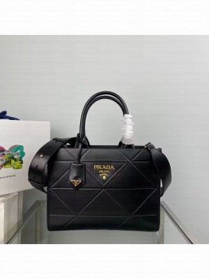 Small leather Prada Symbole bag with topstitching 1HH039 black